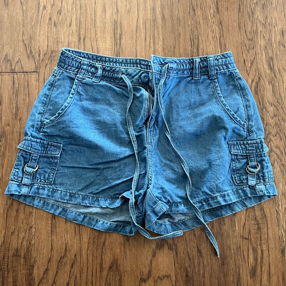 Cotton linen blend blue AEO shorts 2